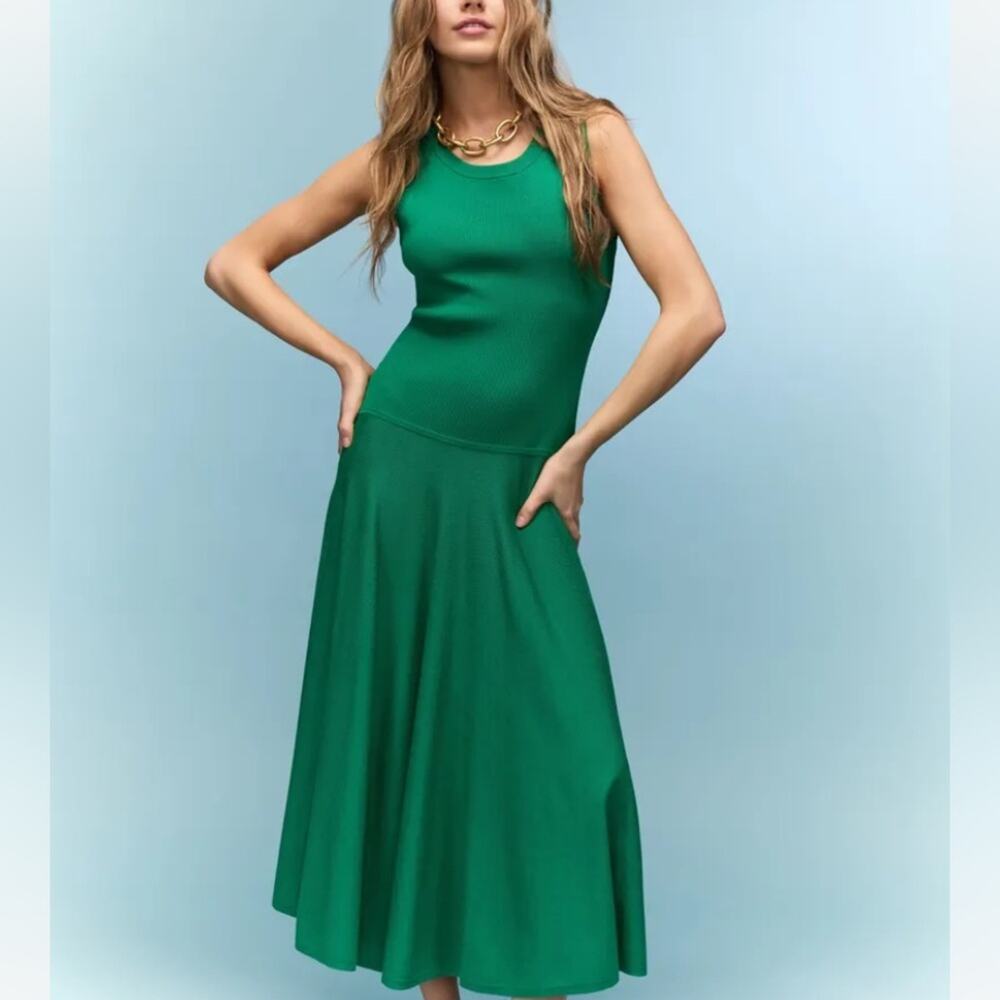 PLAN C Knit Fit And Flare Midi Dress Size Large